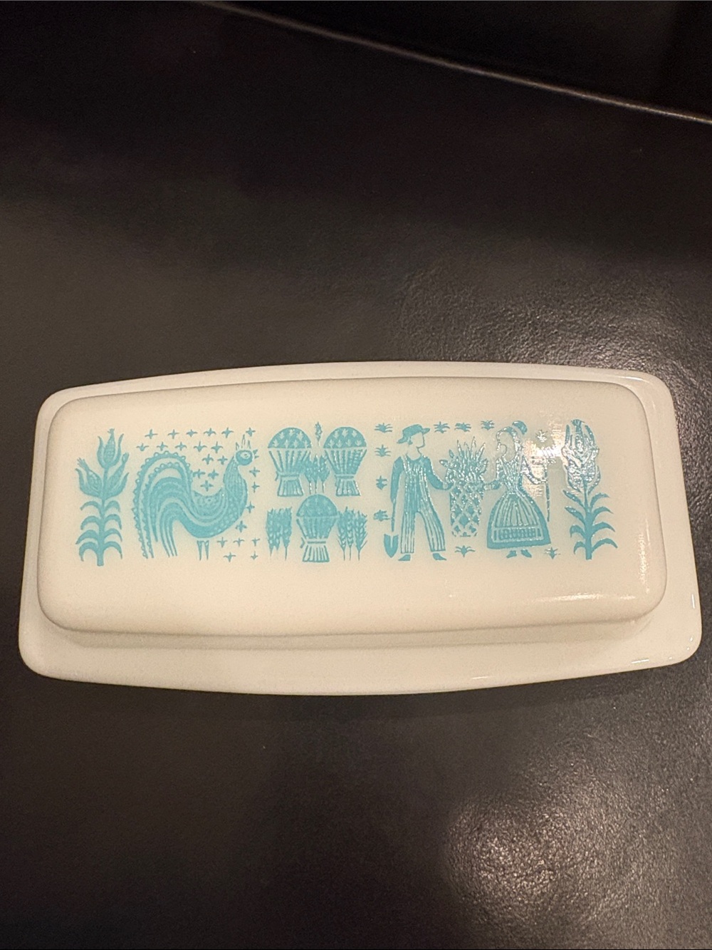 Vintage PYREX Amish Butter Dish – Turquoise “Butterprint” Pattern